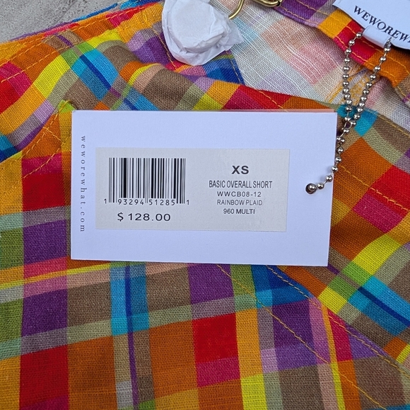 WeWoreWhat Women's Rainbow Plaid Overall Shorts Size XS NWT - Picture 4 of 9